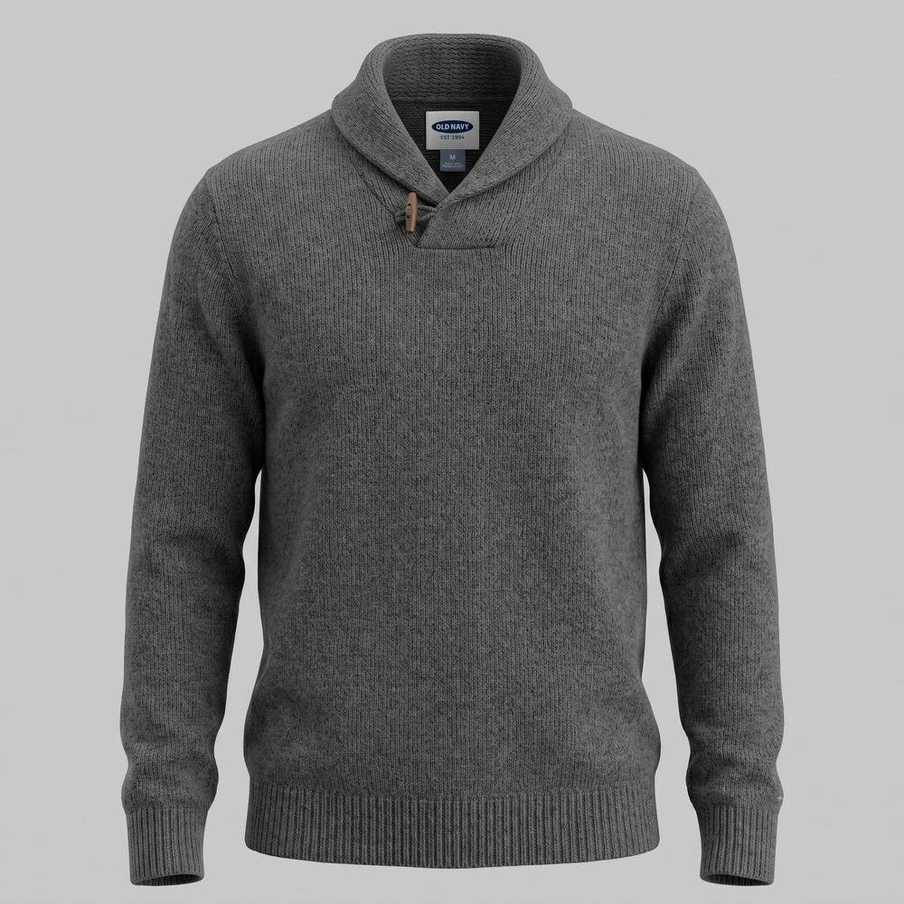 Old Navy Mens Large Grey Sweater Shawl Neck Toggle Wool Blend Pullover Knit